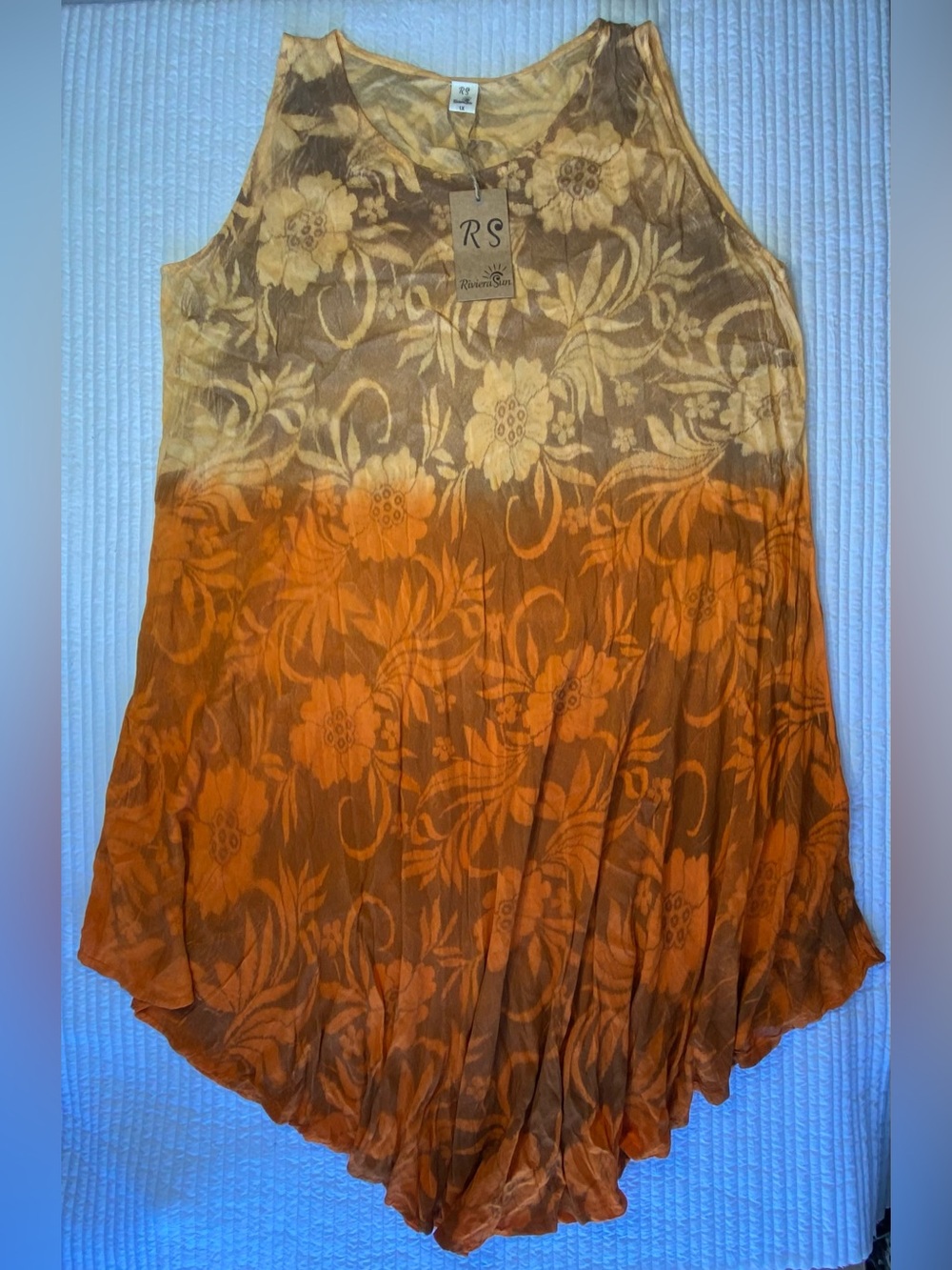 Riviera Sun Floral Ombre Rayon Tank Dress Orange Yellow Plus Size 1X NWT